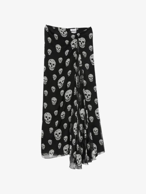 Alexander McQueen skull-print draped maxi skirt
