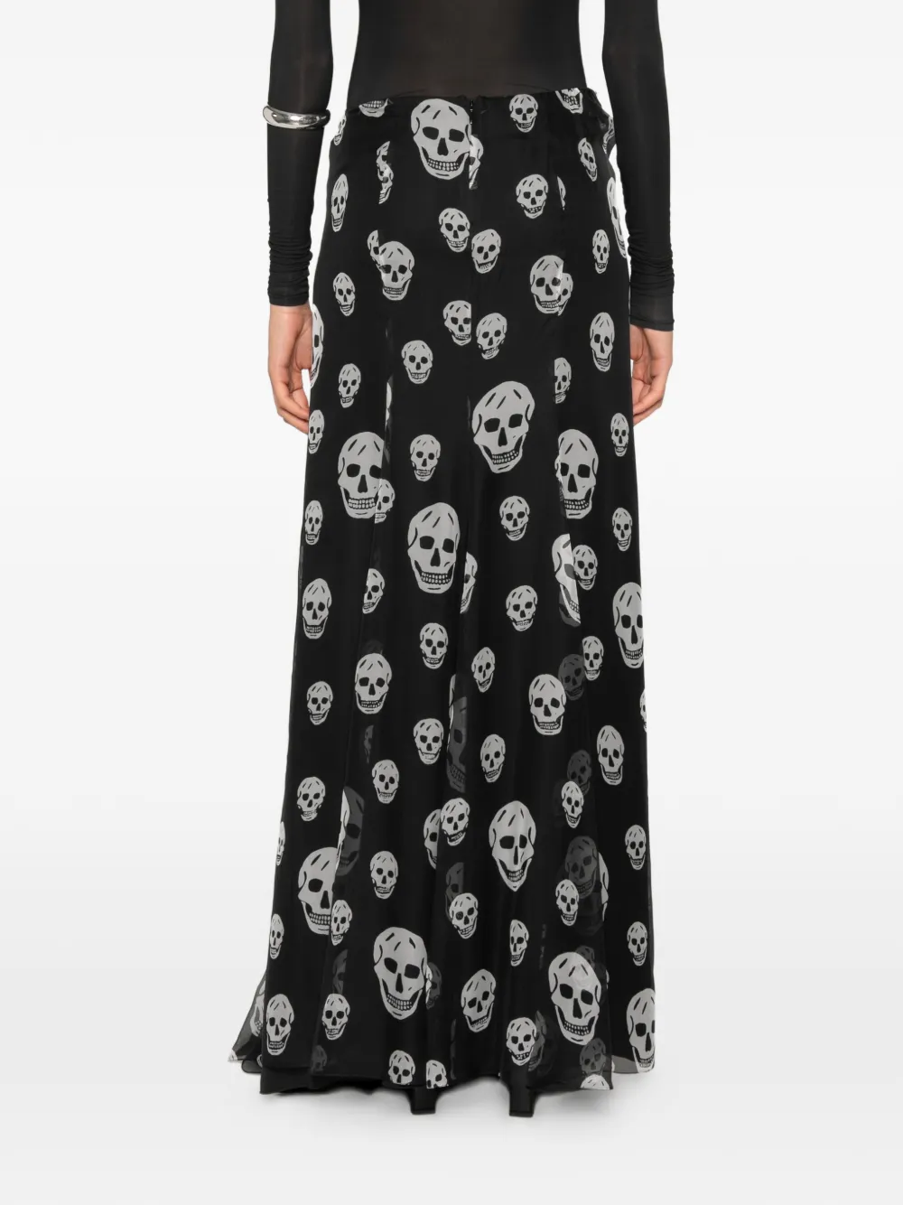 Alexander McQueen Gedrapeerde maxi-rok met doodskopprint Zwart