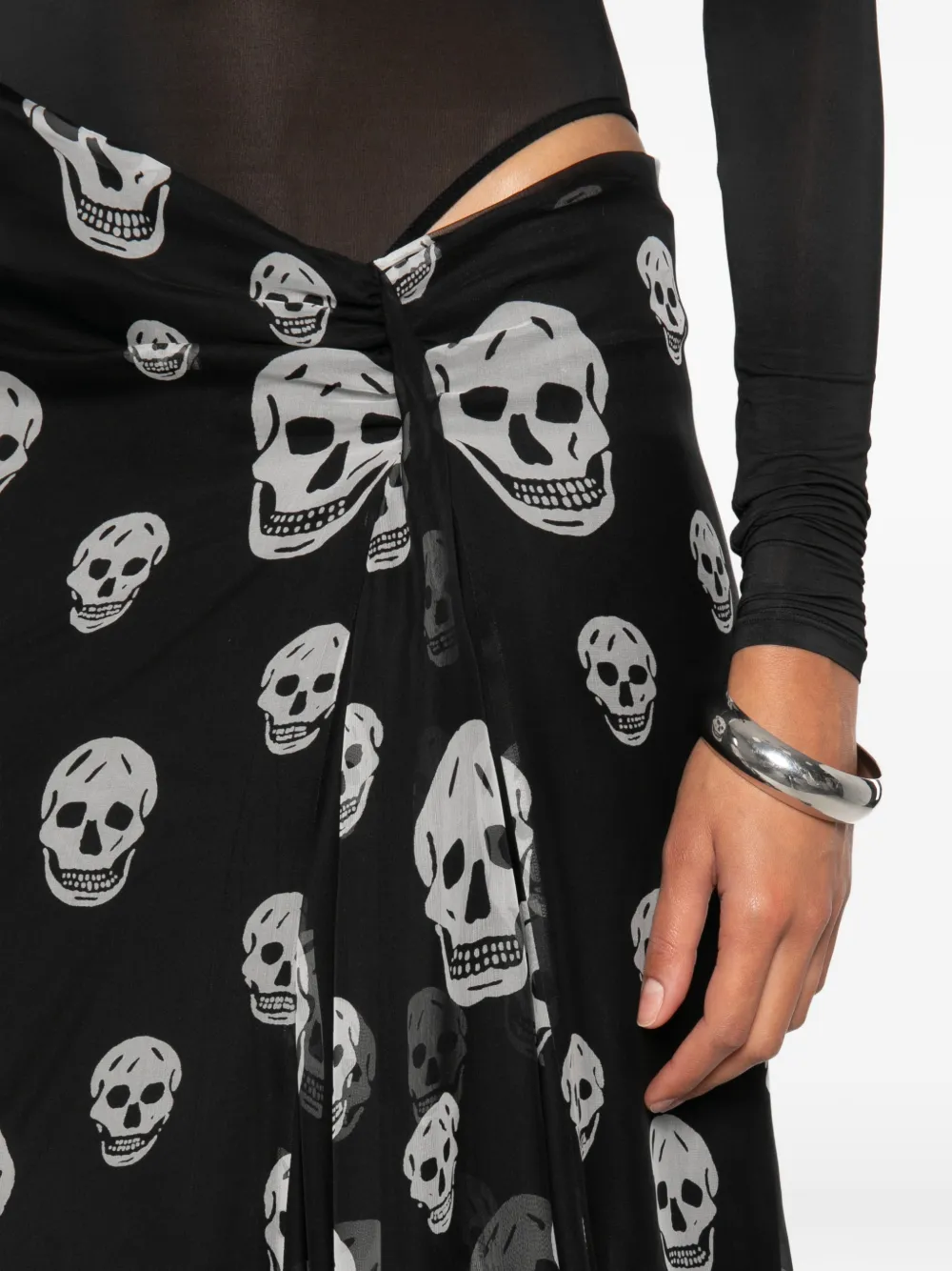 Alexander McQueen Gedrapeerde maxi-rok met doodskopprint Zwart
