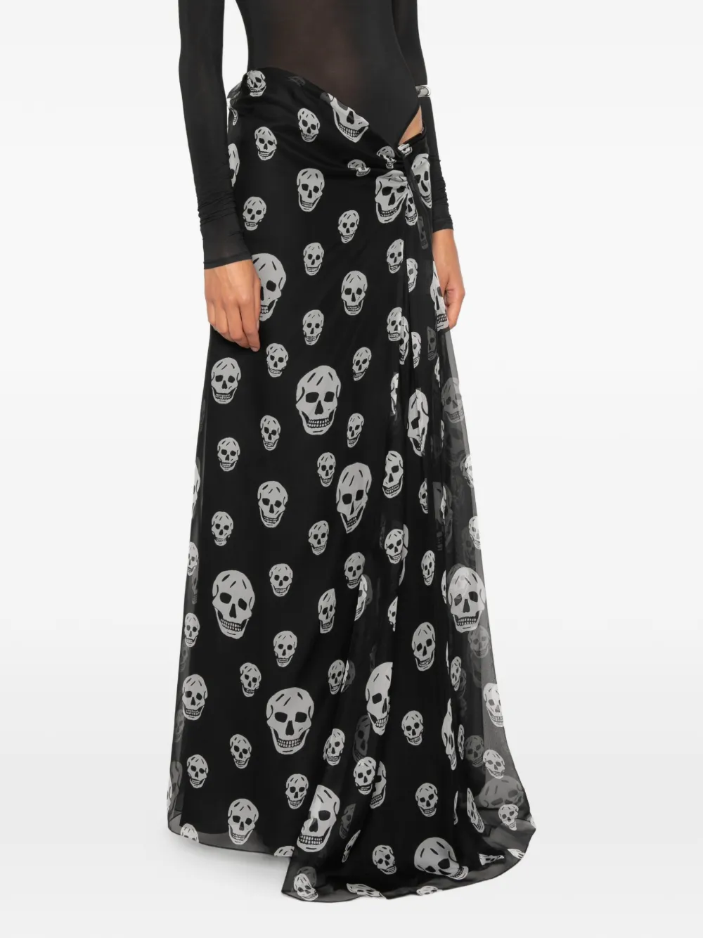 Alexander McQueen Gedrapeerde maxi-rok met doodskopprint Zwart