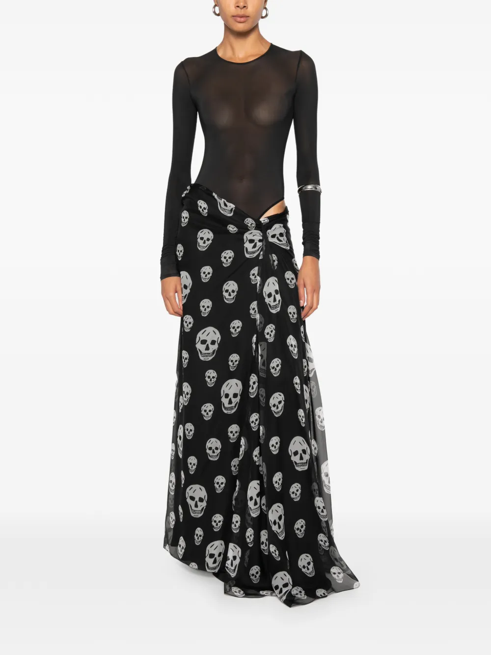 Alexander McQueen Gedrapeerde maxi-rok met doodskopprint Zwart
