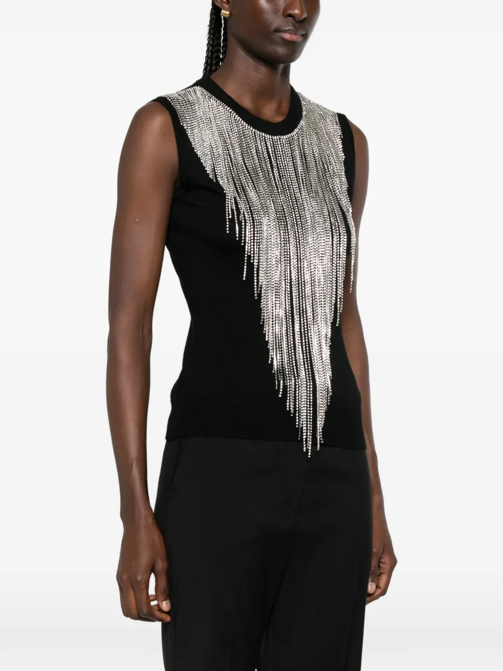 Sportmax Crine mouwloze top met kristallen franje Zwart
