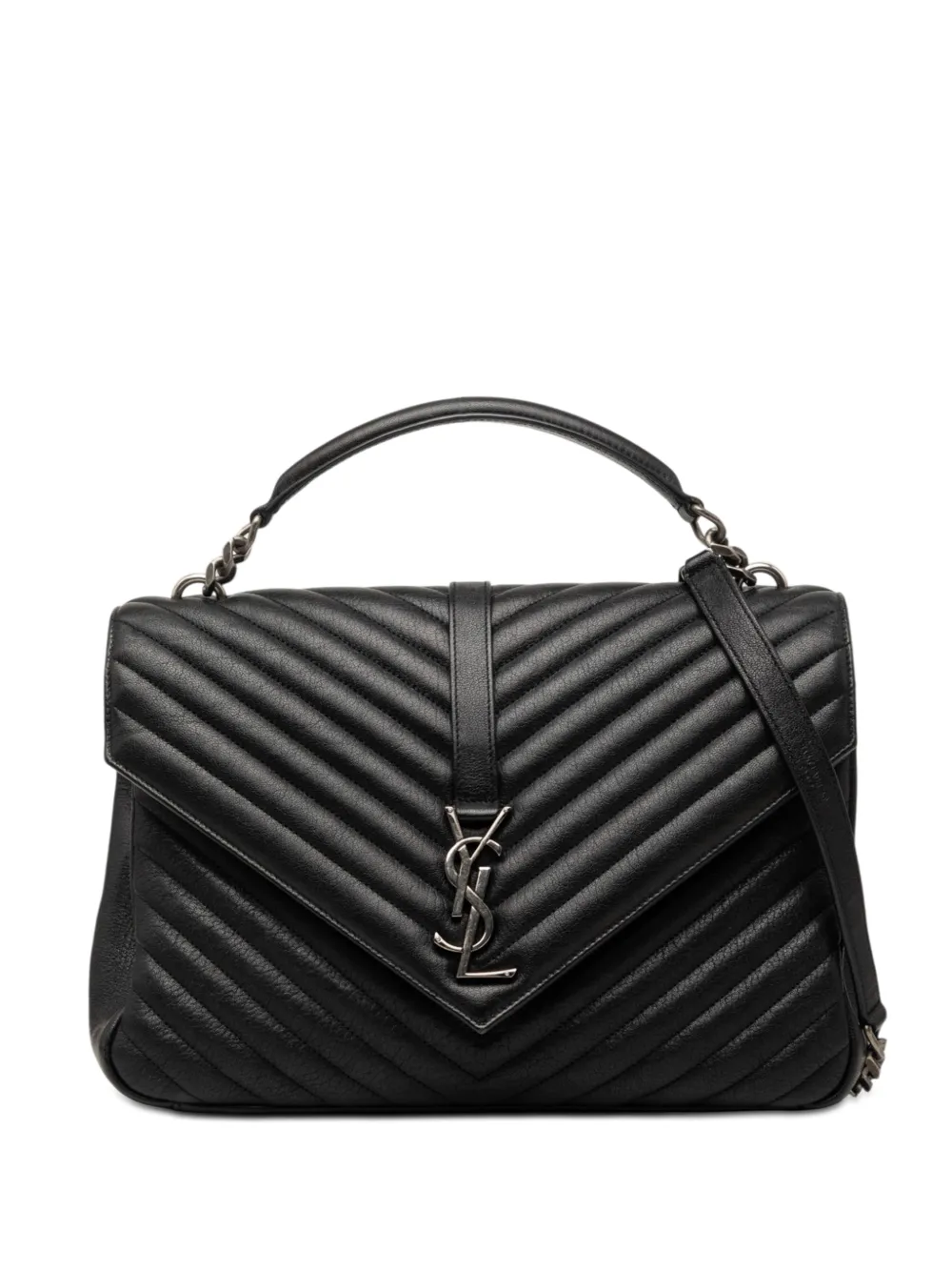 Saint Laurent Pre-Owned 2018 Large Chevron Sheepskin Monogram College Bag satchel - Black
