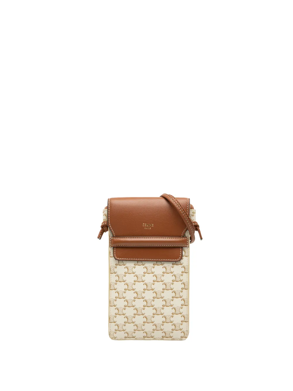 Celine Pre-Owned 2022 Triomphe Coated Canvas Phone Pouch Flap crossbody bag - White
