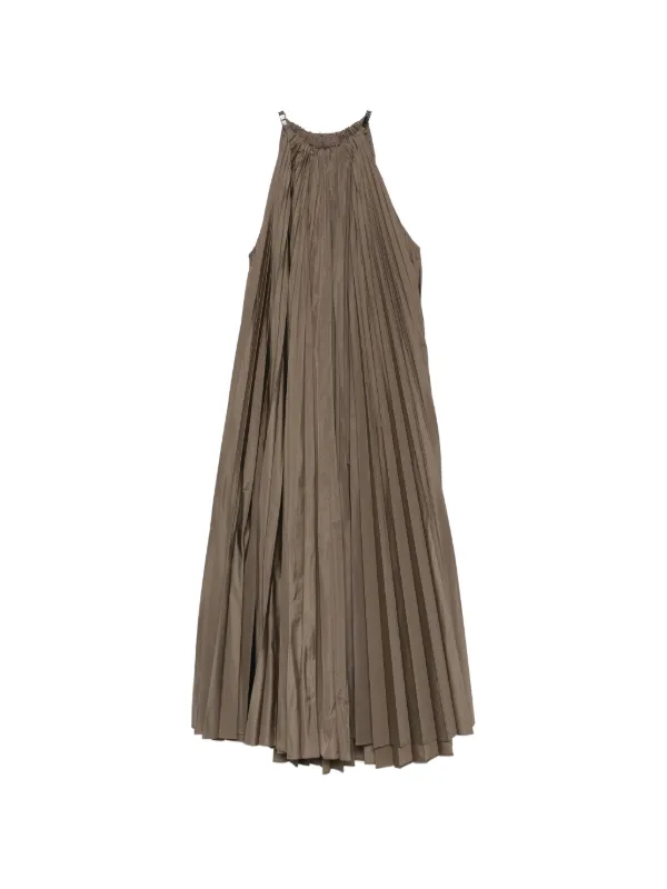 Max Mara Pleated Halterneck Midi Dress in Green