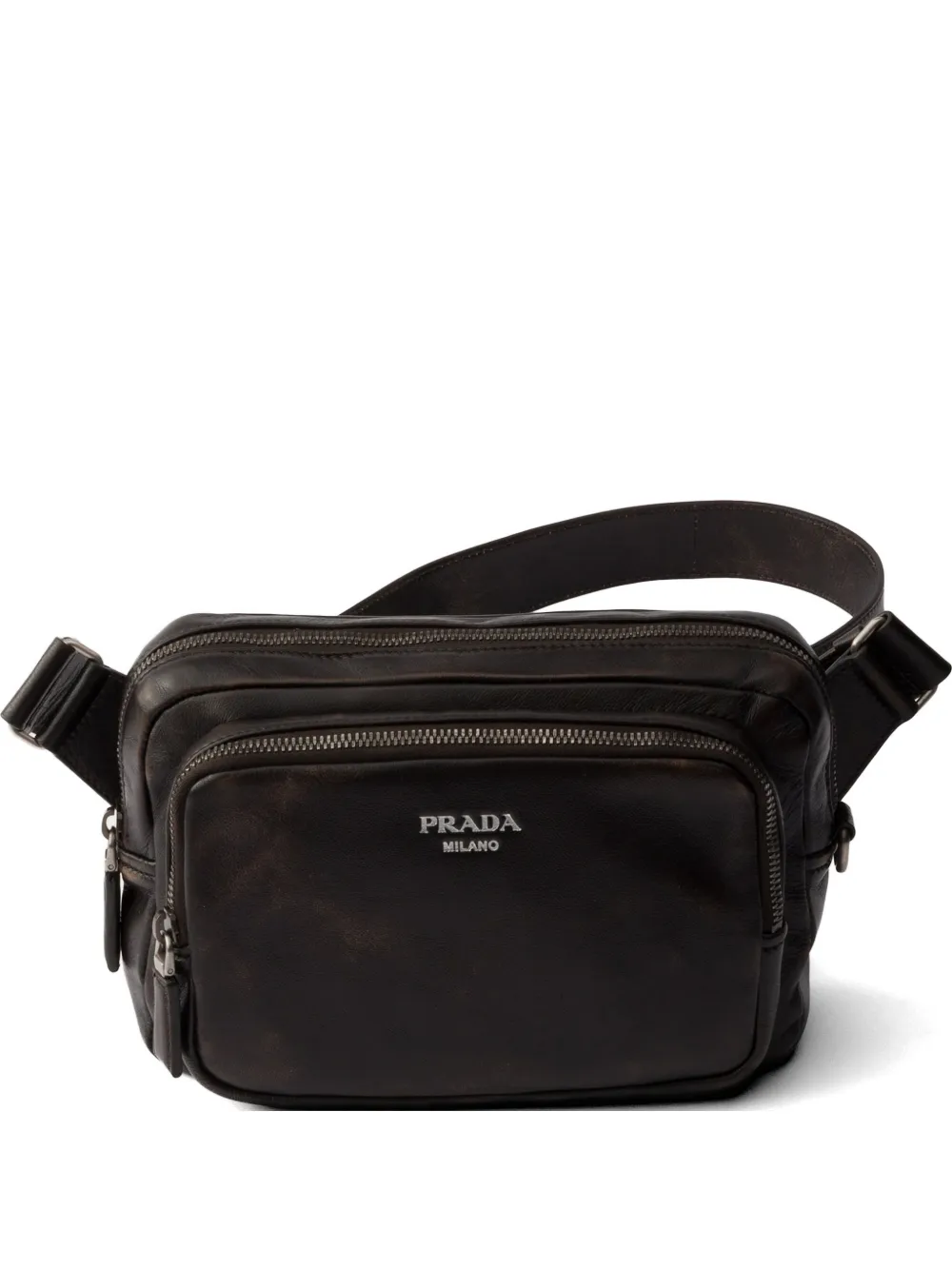 Prada distressed nappa leather shoulder bag - Marrone