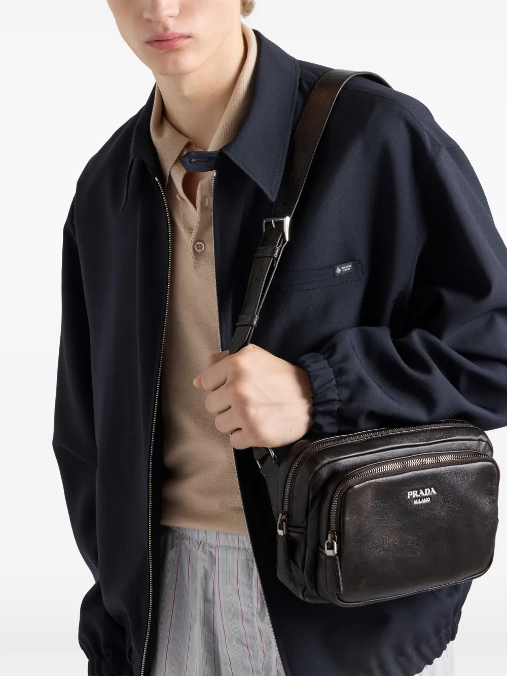 Prada Schoudertas met gerafelde logoprint Bruin