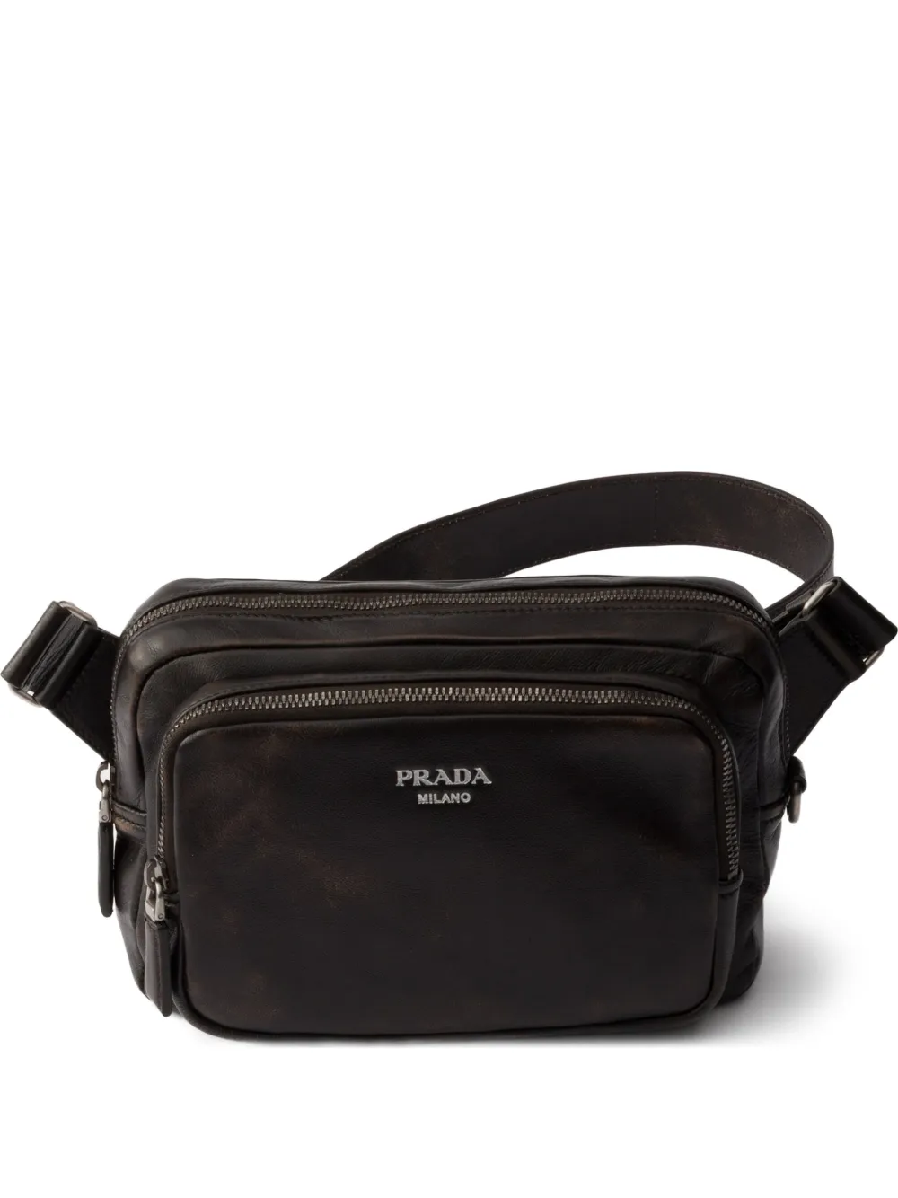 Prada distressed nappa leather shoulder bag - Marrone