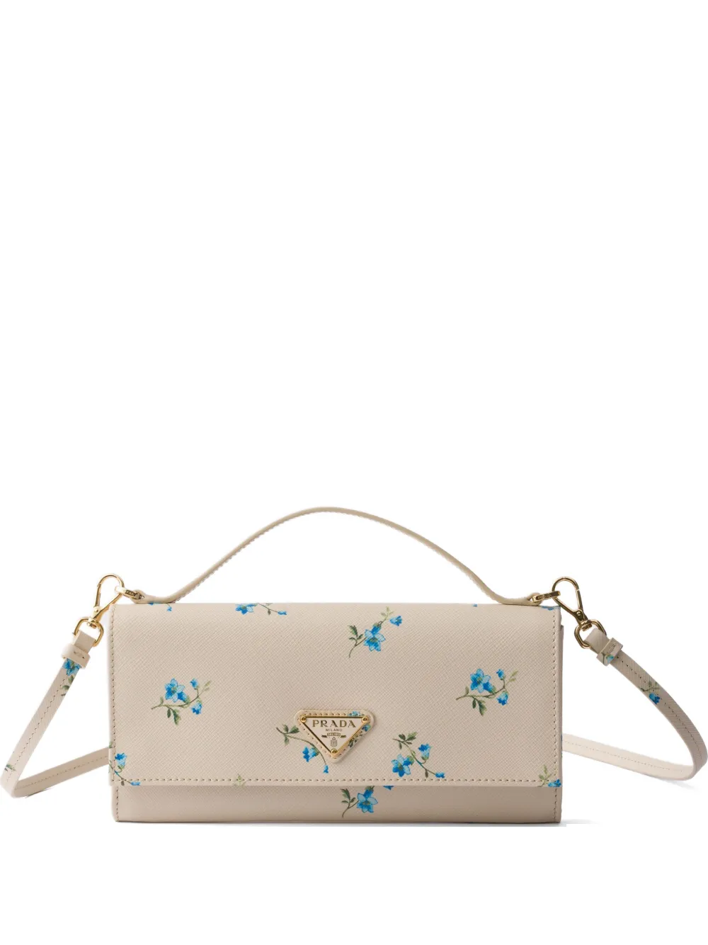 Prada printed Saffiano-leather wallet with shoulder strap - Neutrals