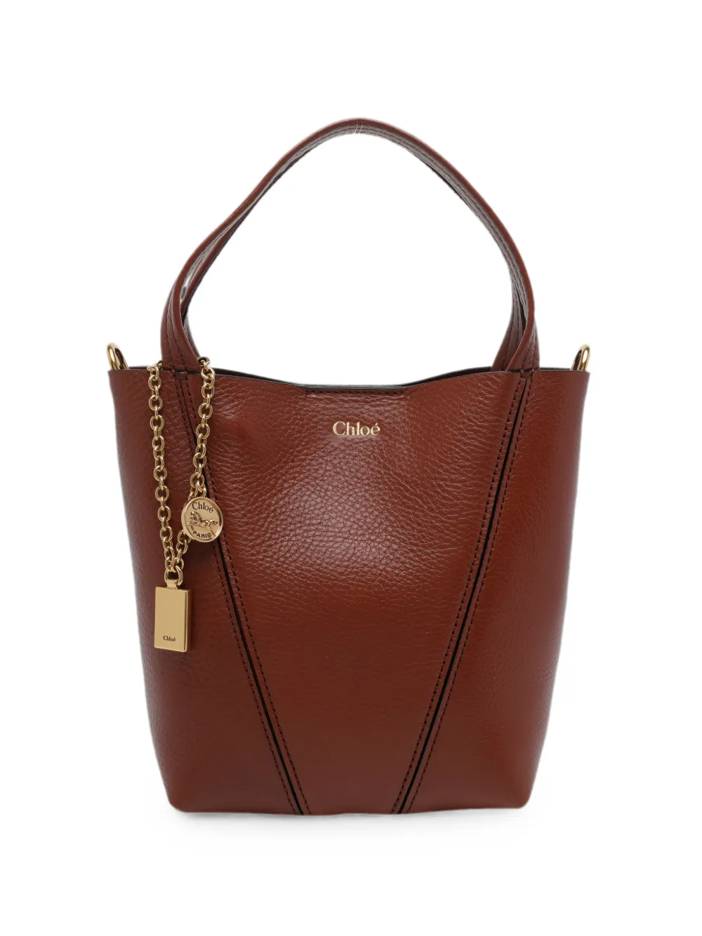 Chloé small Spin leather bucket bag - Marrone
