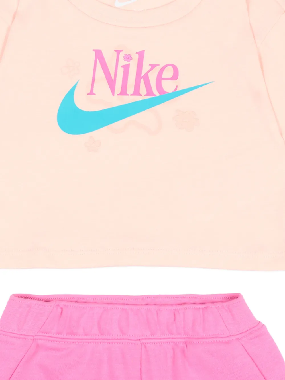 Nike Kids Katoenen-jersey shorts set met logoprint Beige