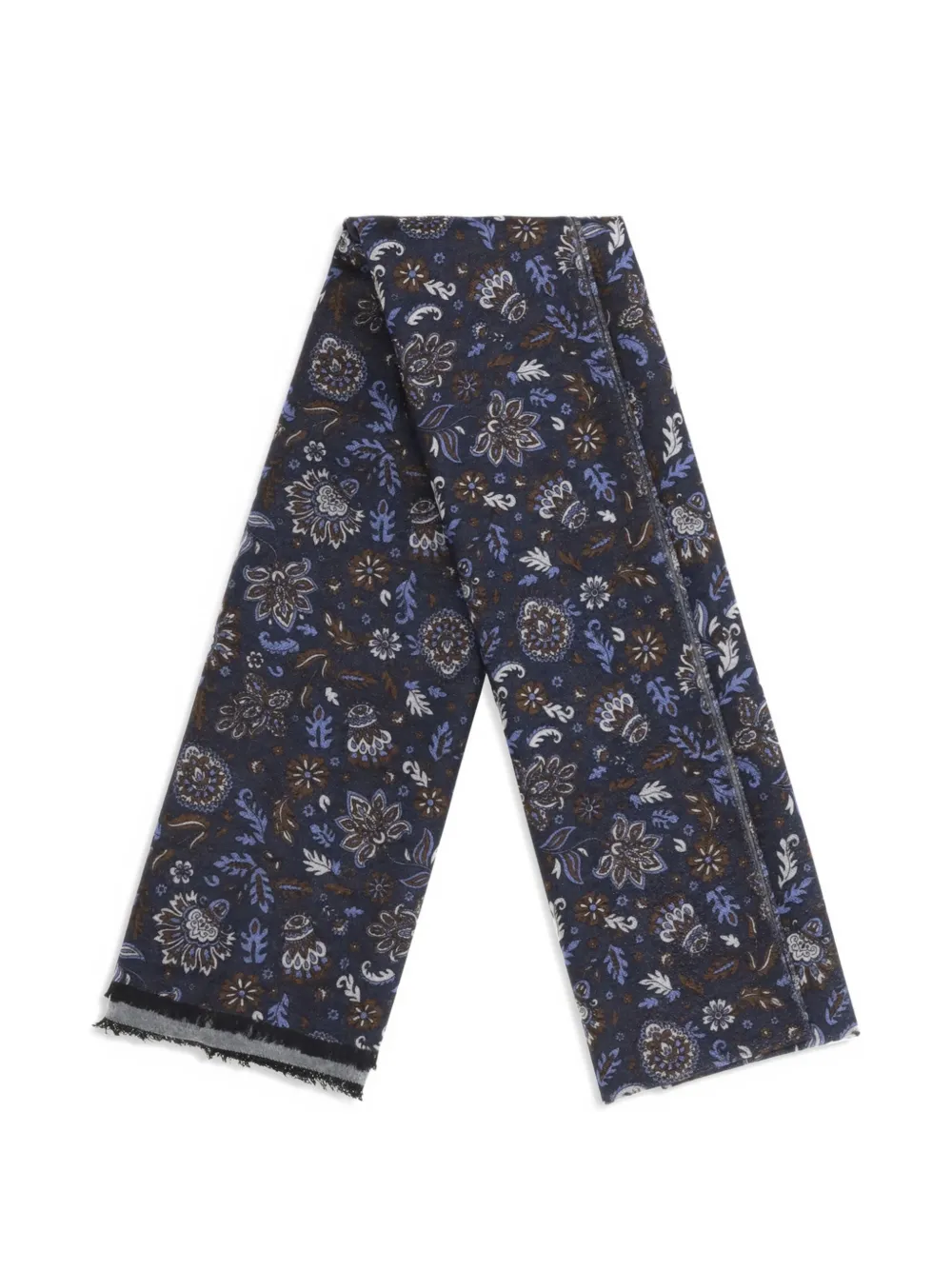 Kiton Sjaal met bloemenprint en franje Blauw