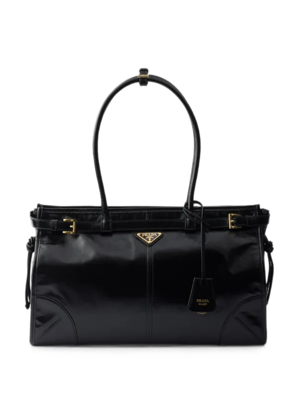 Prada ボニー レザーハンドバッグ L | ブラック | FARFETCH JP