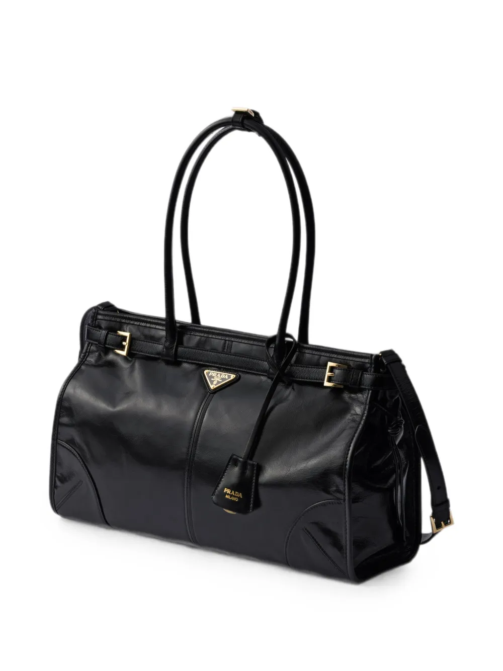 Prada Bonnie grote leren handtas Zwart