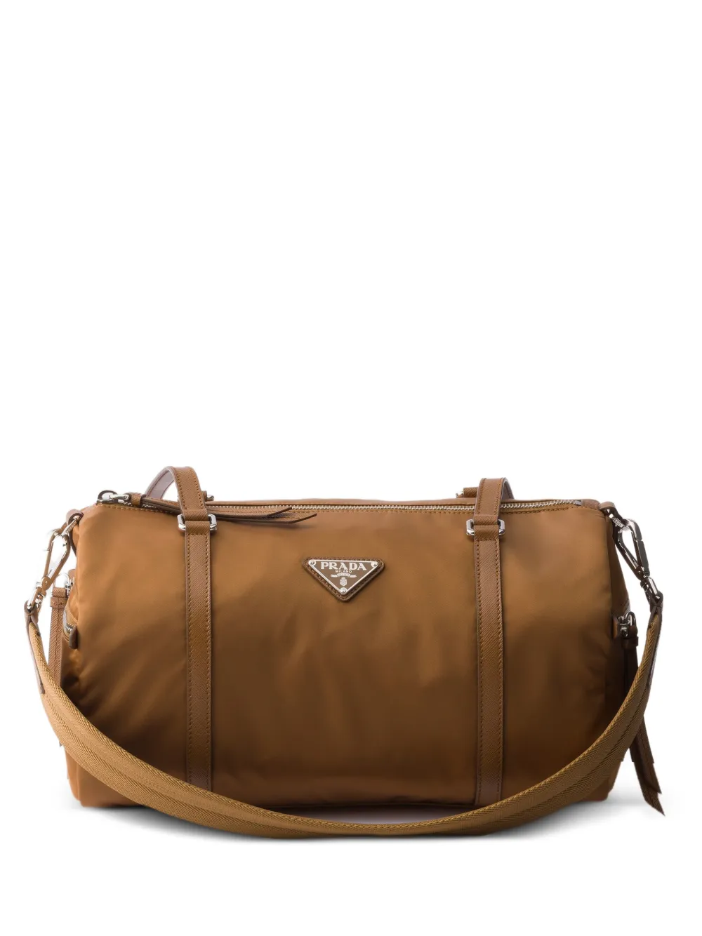 Prada large Re-Nylon and Saffiano leather duffel bag - Marrone