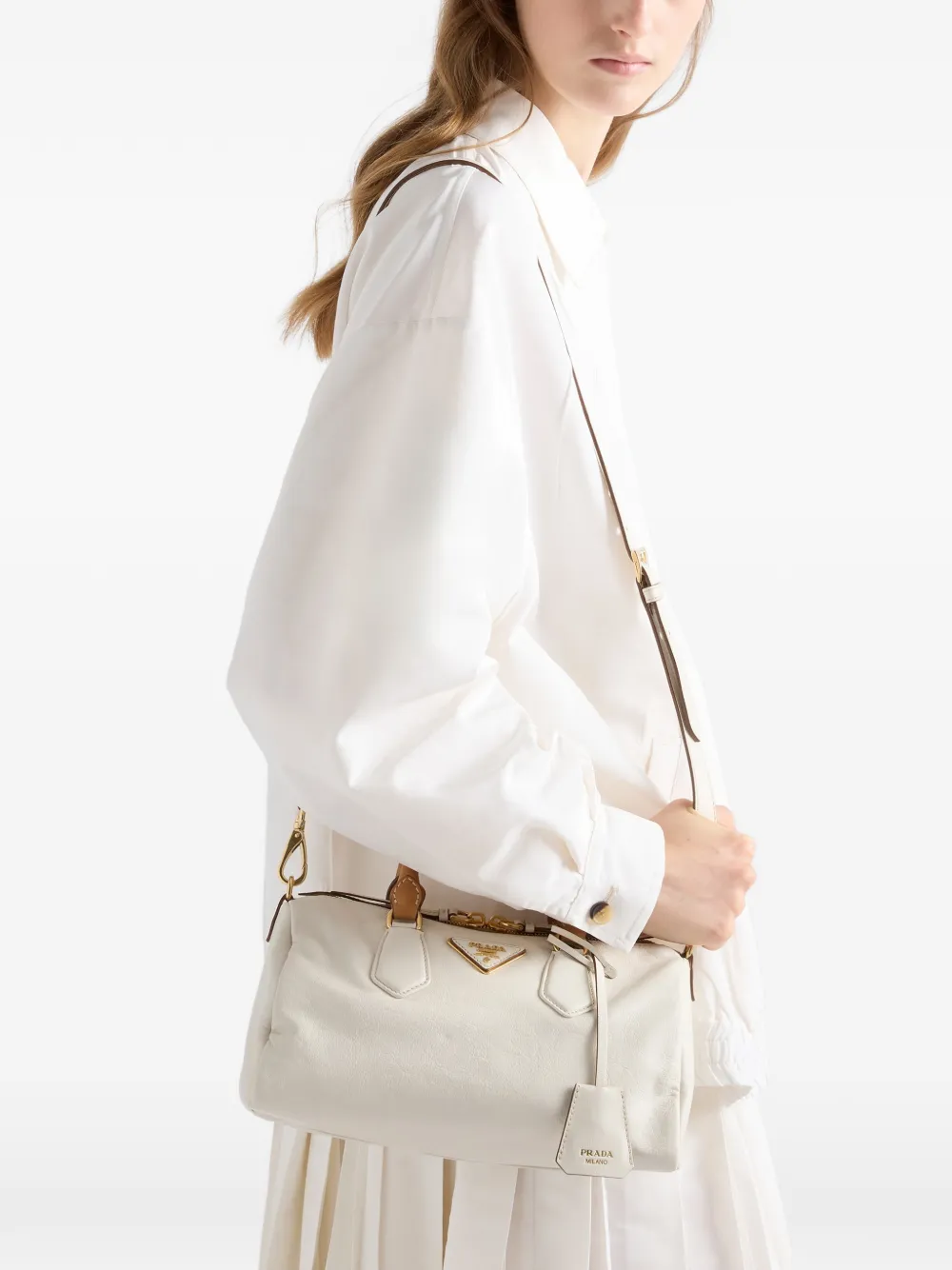 【専用】Prada White Calf Leather Bag Prada Small Leather top-handle Bag | White | FARFETCH