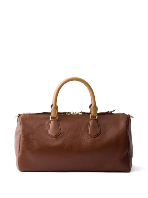 Prada Large Leather top-handle Bag | Brown | FARFETCH