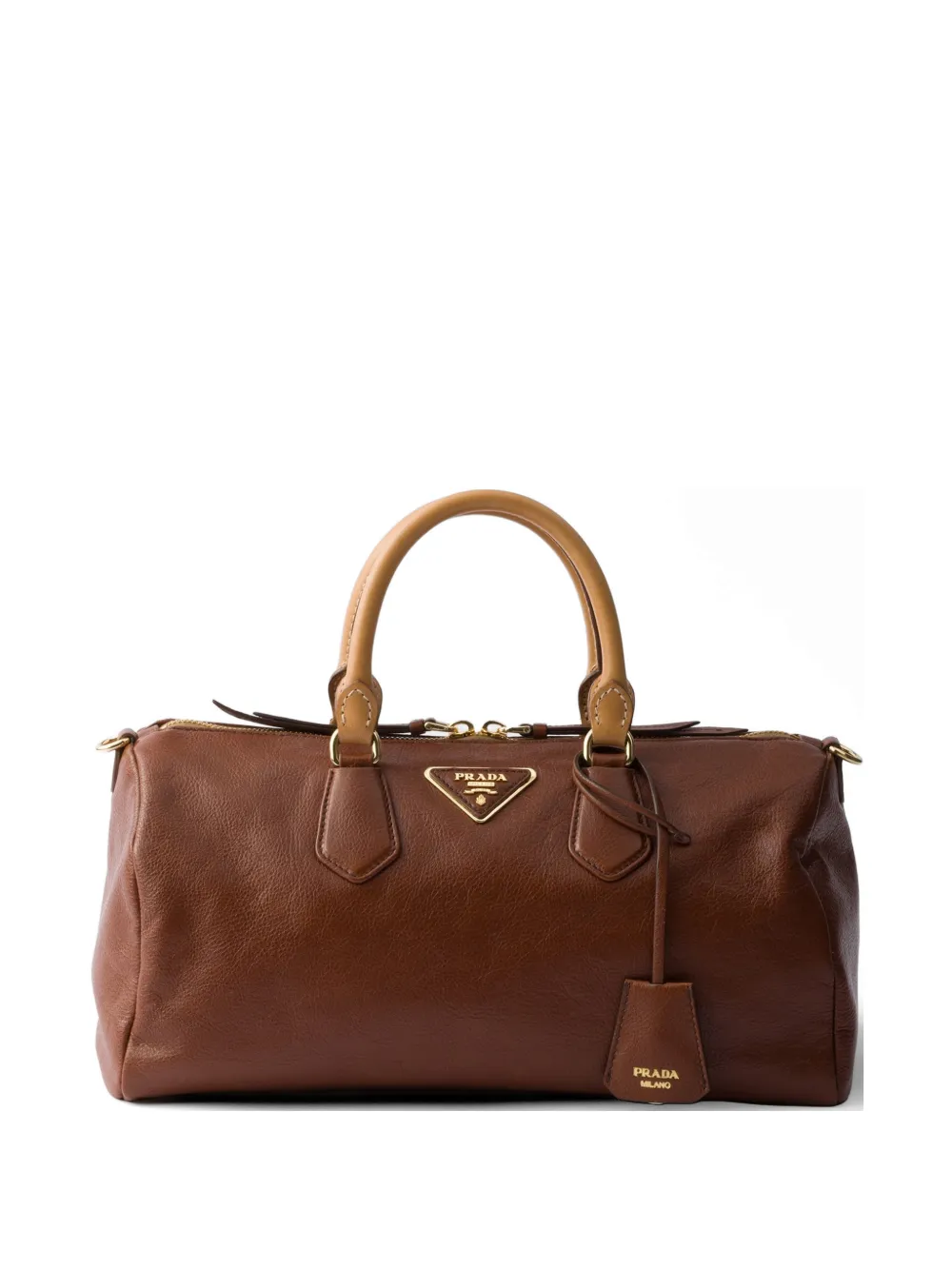 Prada large leather top-handle bag - Braun