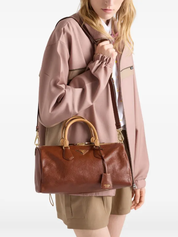 Prada Large Leather top-handle Bag | Brown | FARFETCH