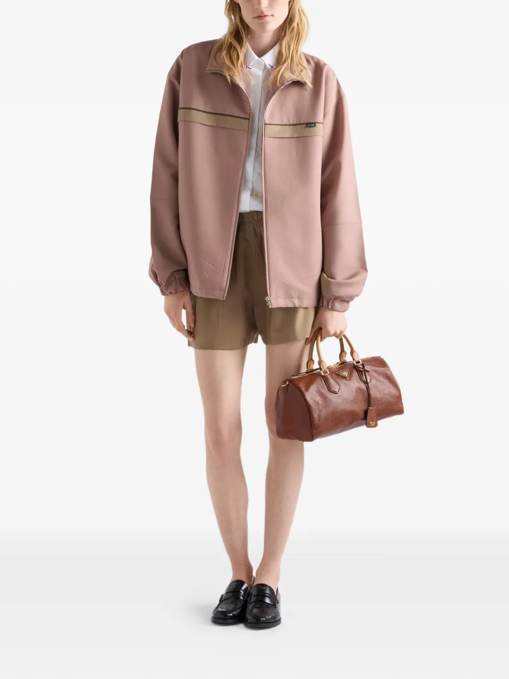 Prada Grote leren shopper met handvat Bruin