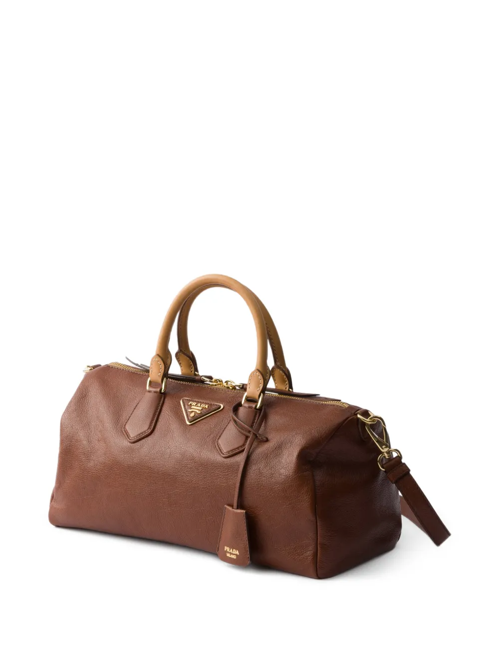 Prada Grote leren shopper met handvat Bruin