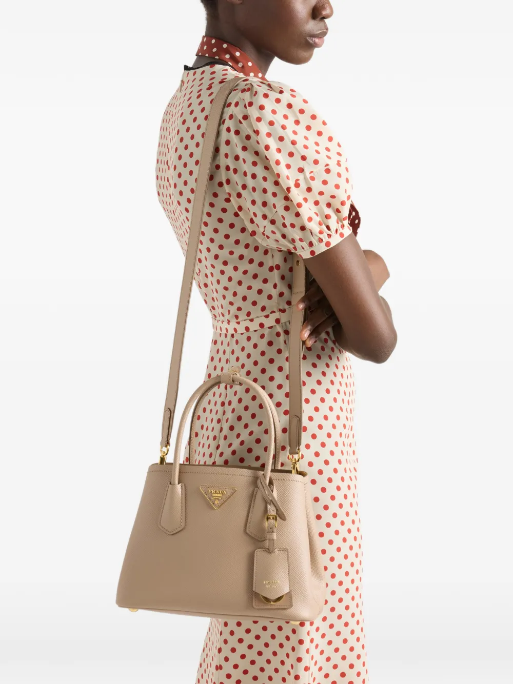 Prada Kleine Double Saffiano leren tas Beige