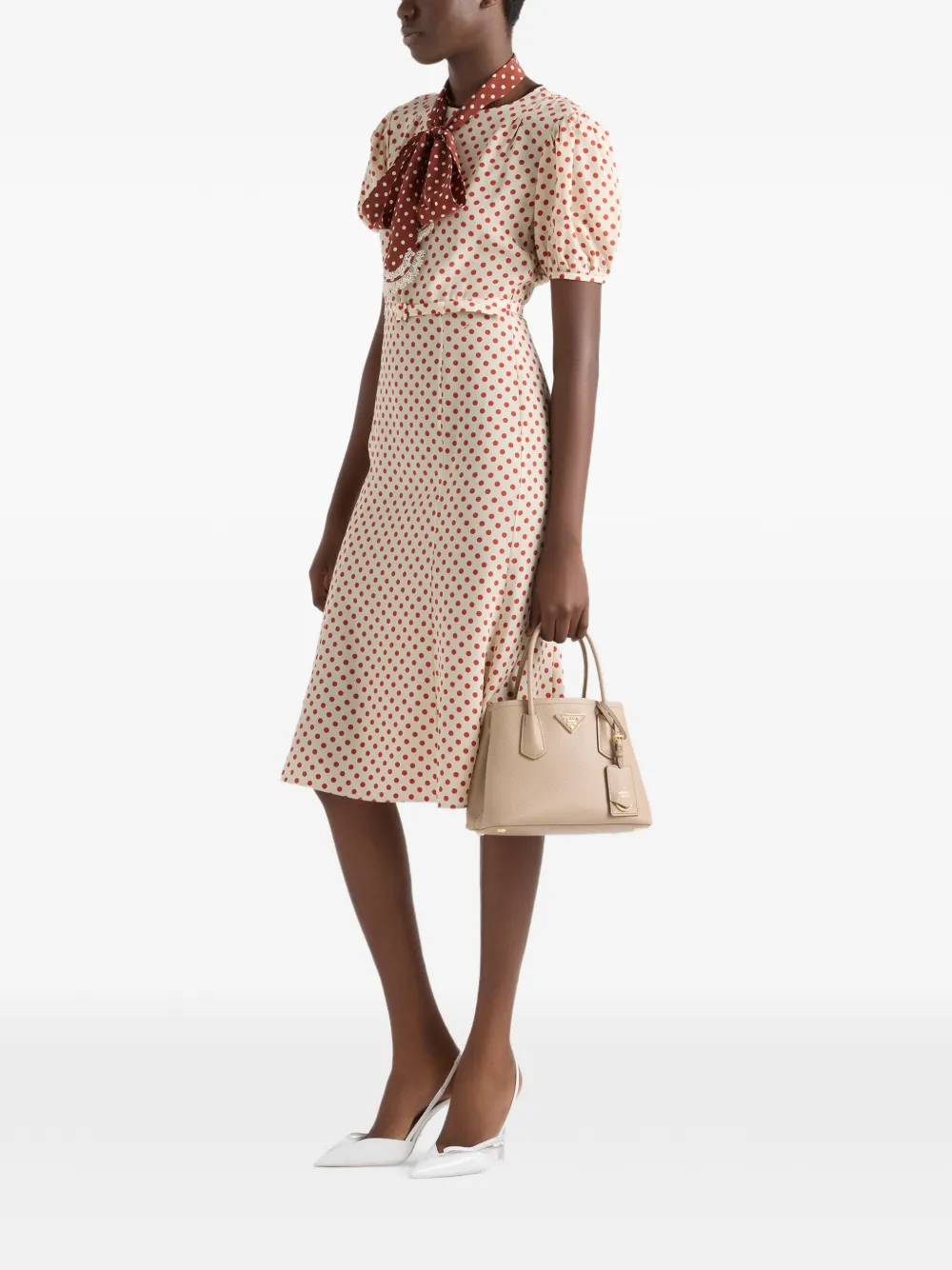 Prada Kleine Double Saffiano leren tas Beige
