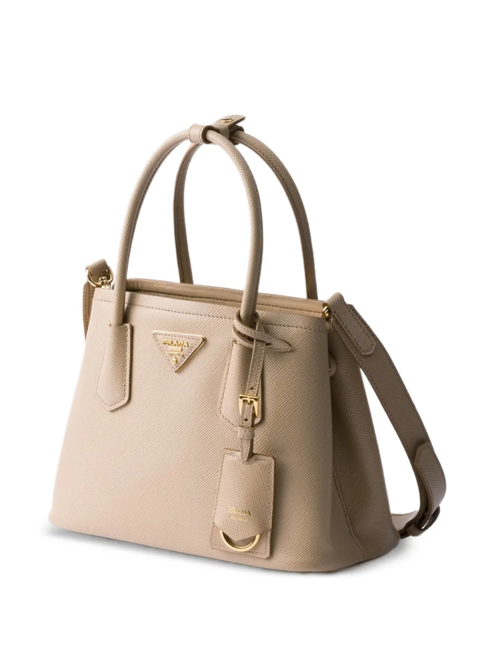 Prada Kleine Double Saffiano leren tas Beige