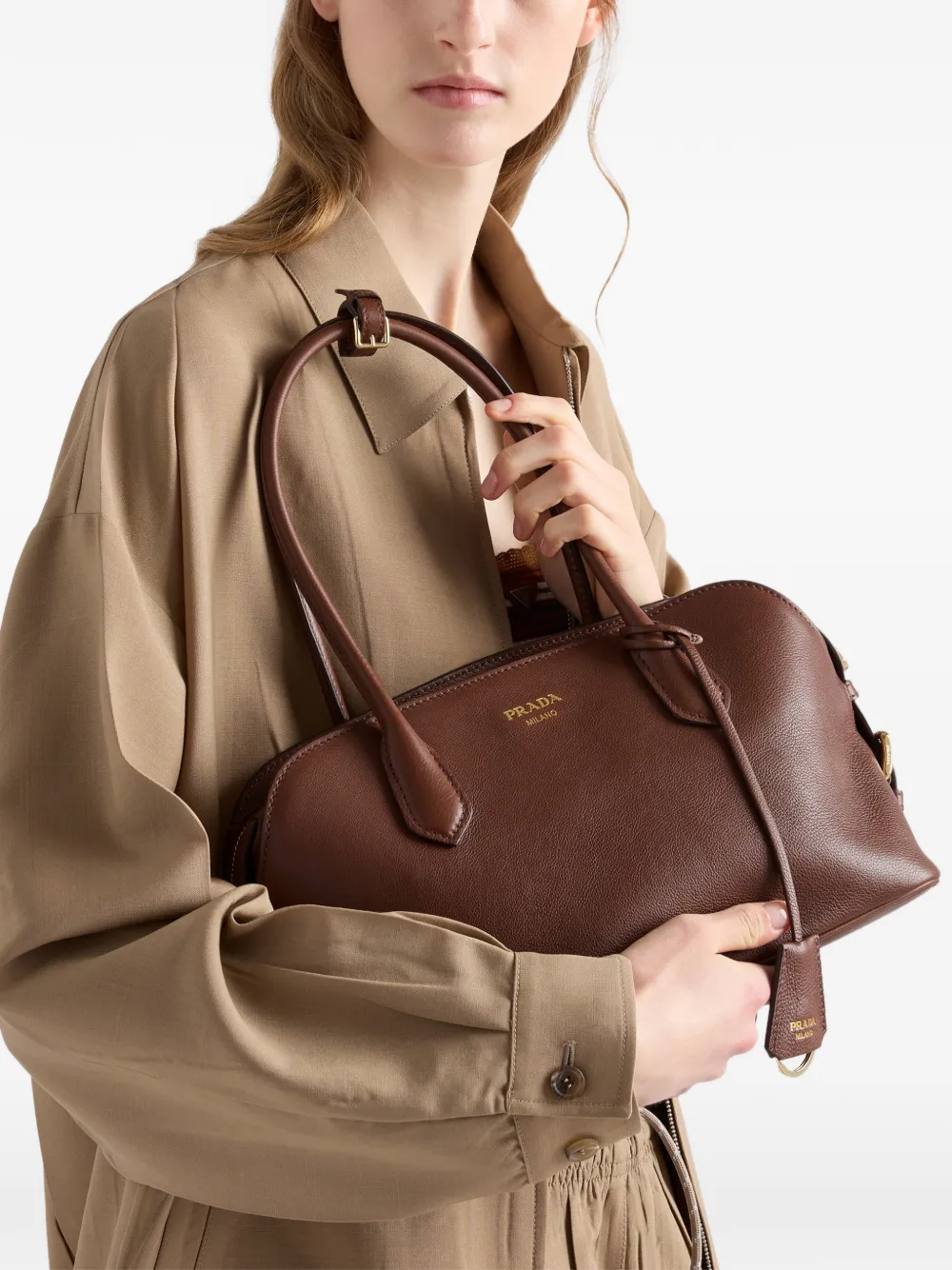 Prada Medium Signet leren shopper Bruin