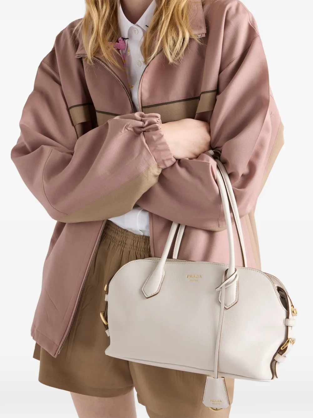 Prada Medium Signet leren shopper Wit