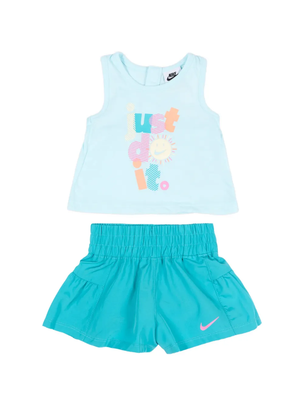 Nike Babies' Graphic-print Ruffled Shorts Set In Blue