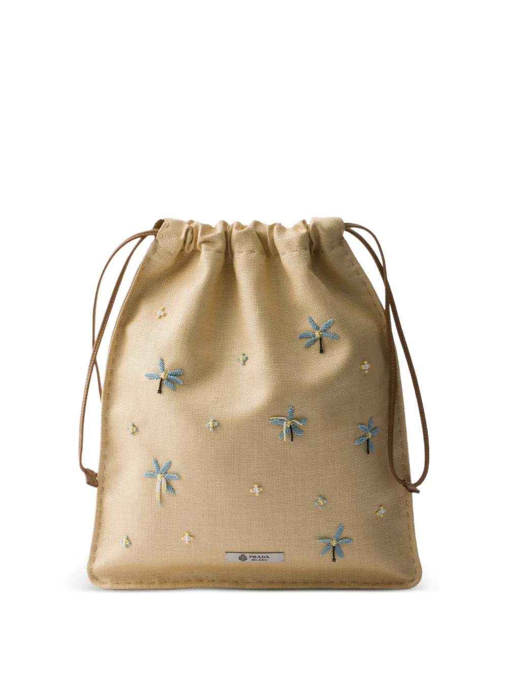 Prada Pouch Wish in tela con ricamo - Toni neutri