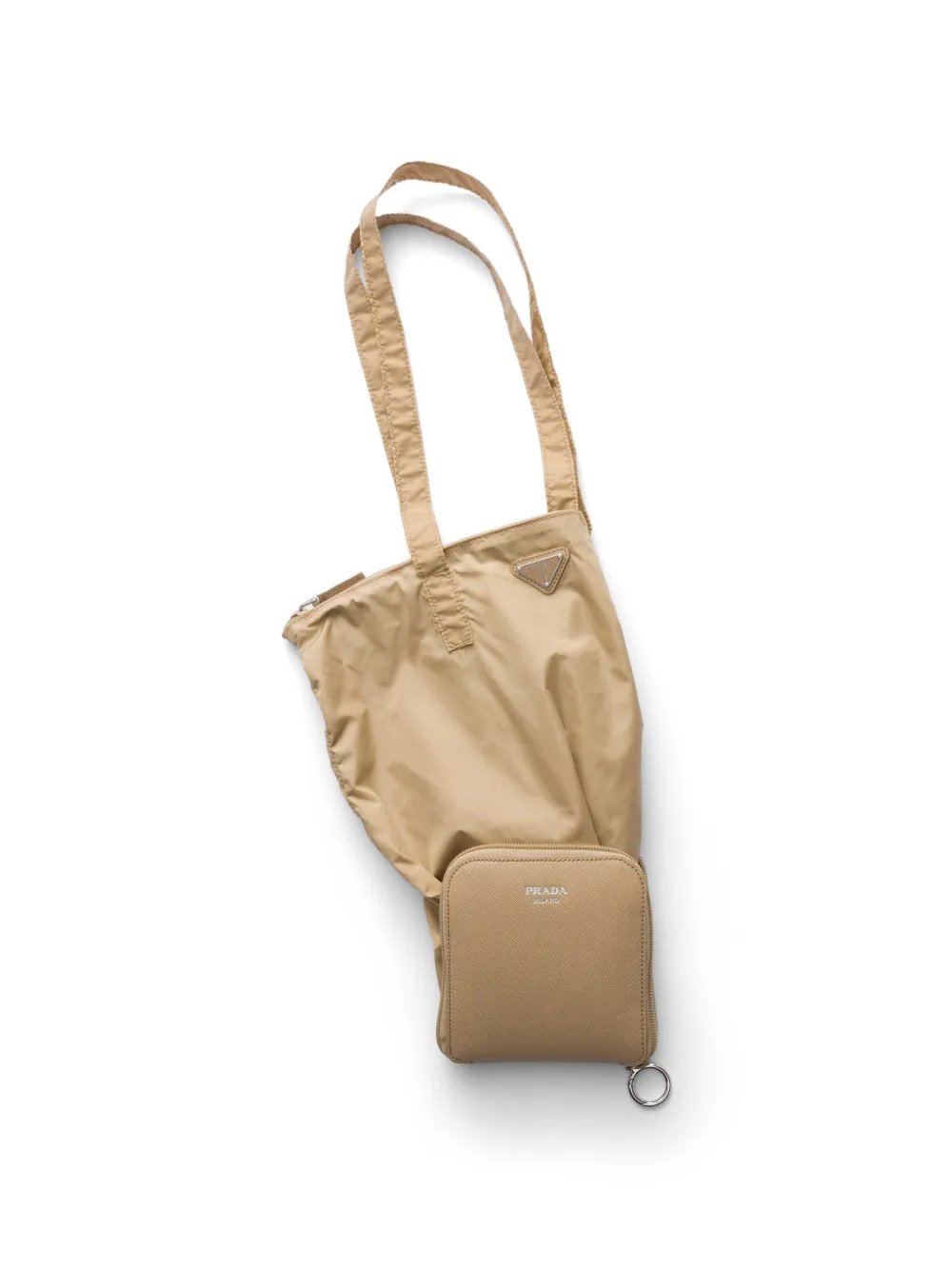 Prada Re-Nylon shopper met Saffiano leren hanger Beige