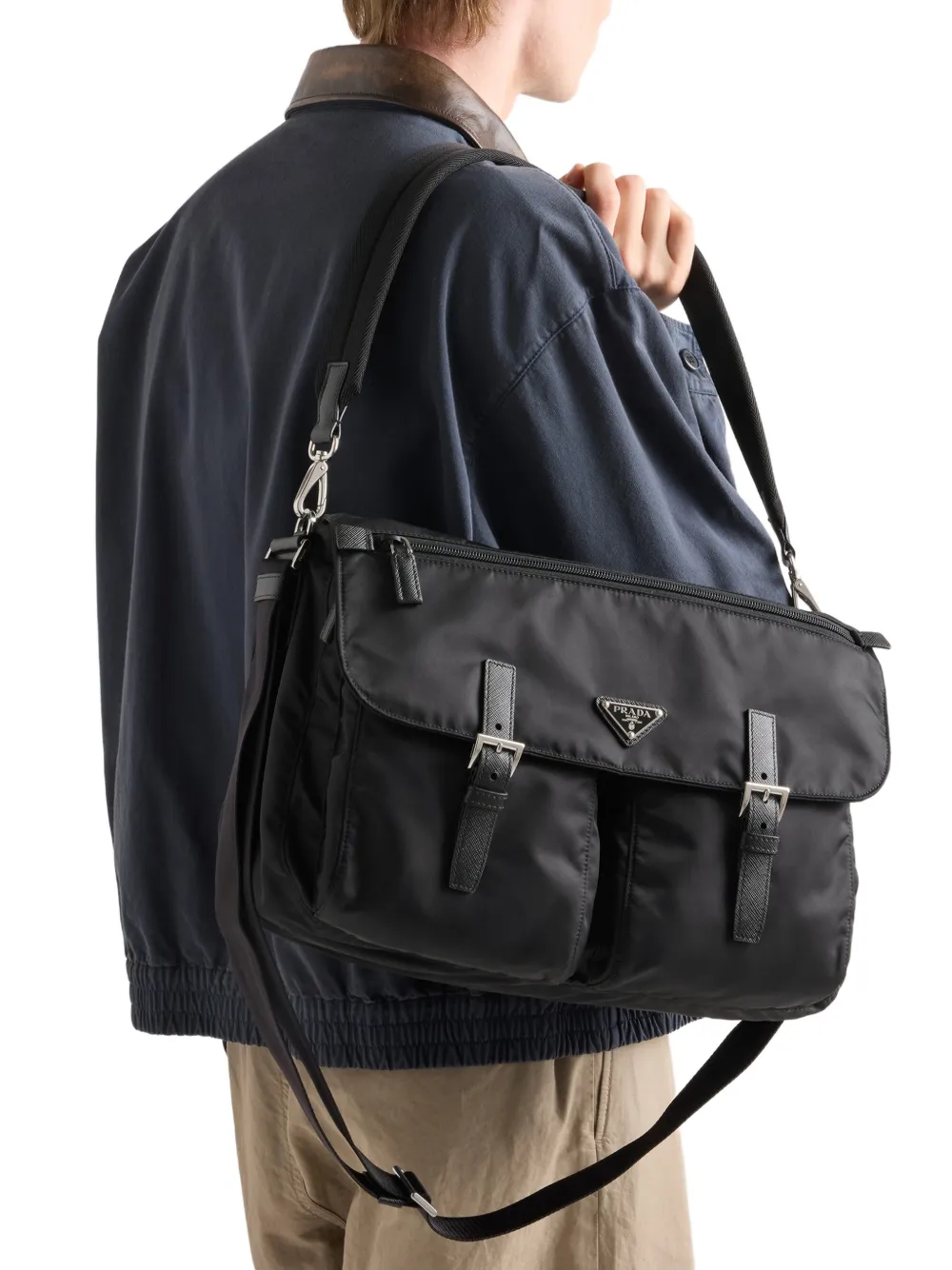 Prada Re-Nylon schoudertas met gespsluiting Zwart