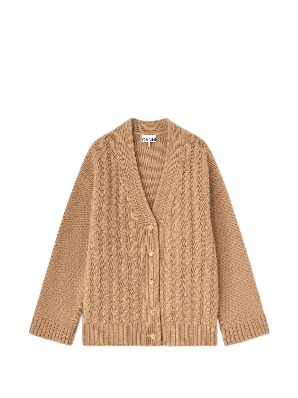 GANNI cable-knit button-up cardigan - Nude