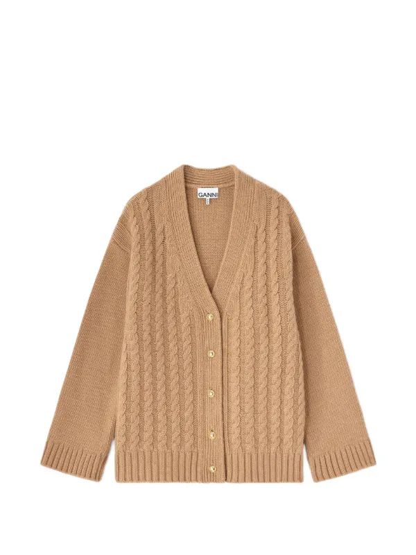 Ganni Cable-knit Button-up Cardigan in Neutrals