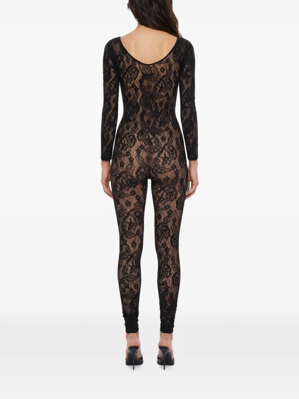Wolford Semi-doorzichtige jumpsuit met bloemenkant Zwart