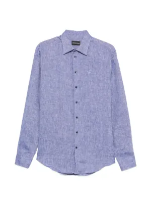 90s 00s アルマーニ イタリア製 リネンコットン スタンドカラー シャツ Emporio Armani スタンドカラーシャツ | ブルー | FARFETCH JP