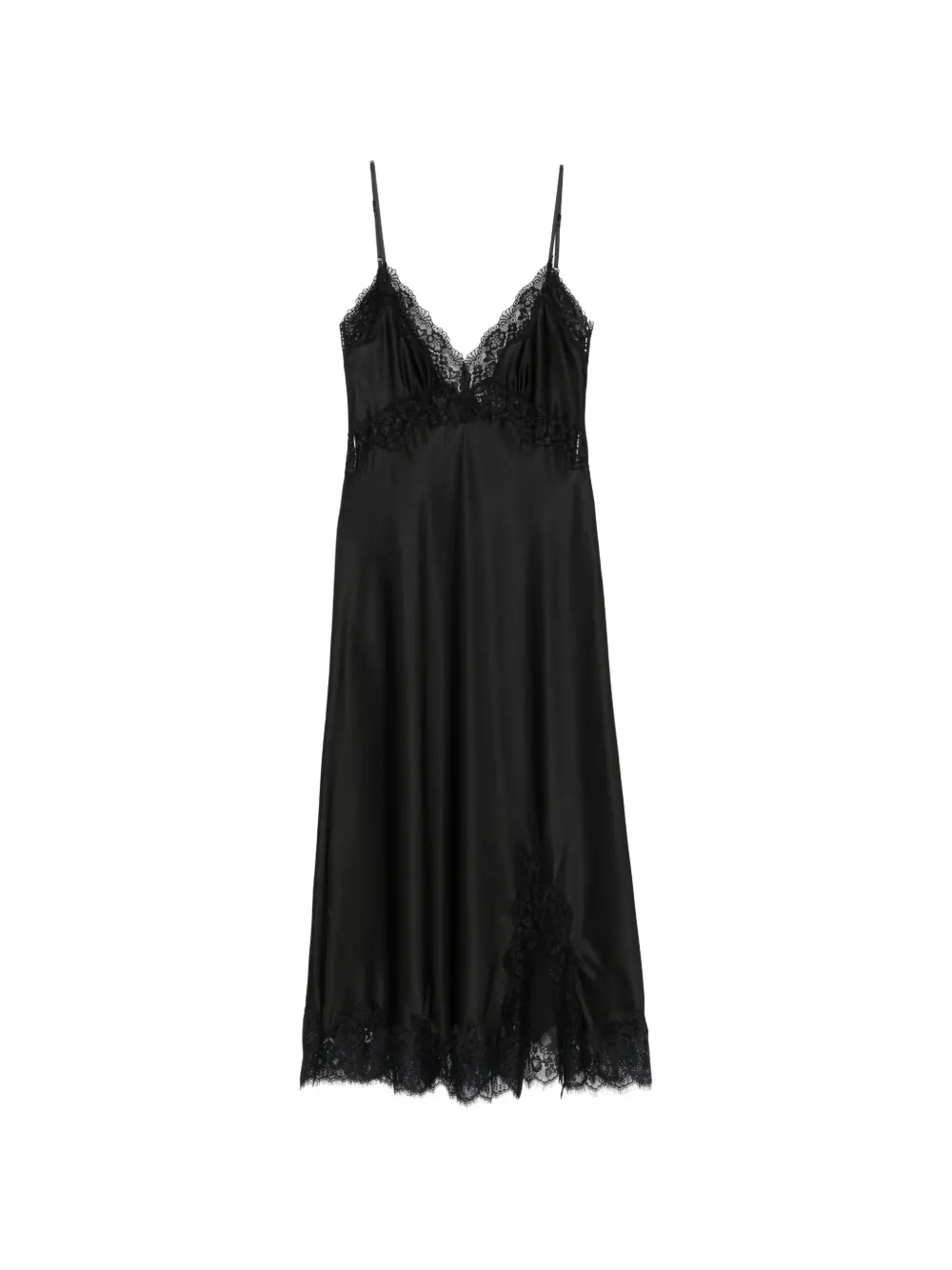 MANSPHIL V-neck lace-trim midi dress - Black
