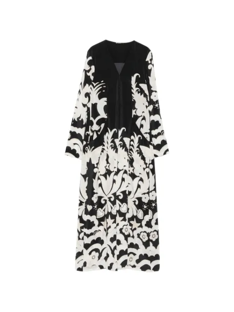 Faliero Sarti graphic-print V-neck single-breasted silk coat