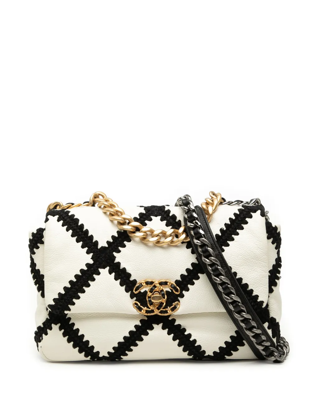 CHANEL Pre-Owned 2020 Medium Crochet Calfskin 19 Flap satchel - White