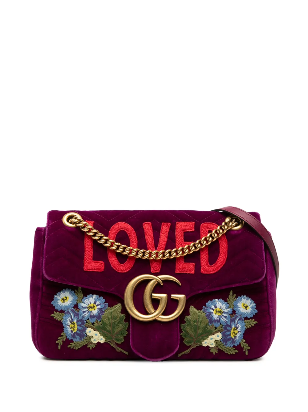 Gucci Pre-Owned 2016-2026 Large GG Marmont Embroidered Matelasse Velvet Loved Flap crossbody bag - Purple