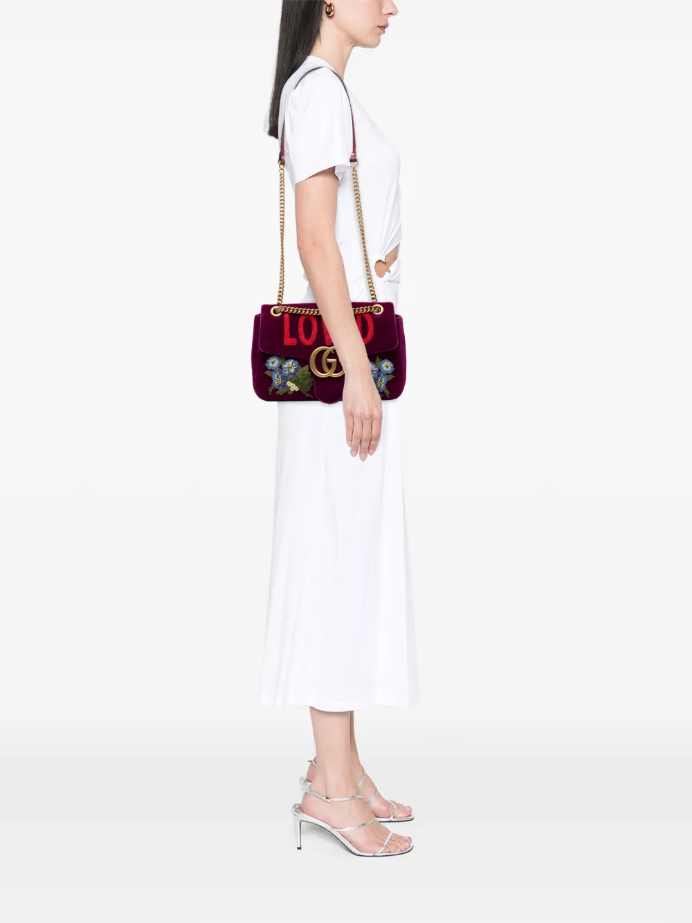  Gucci Pre-owned Grand Sac à Bandoulière Gg Marmont En Velours Matelasse à Broderies (2016-2026) - Violet 