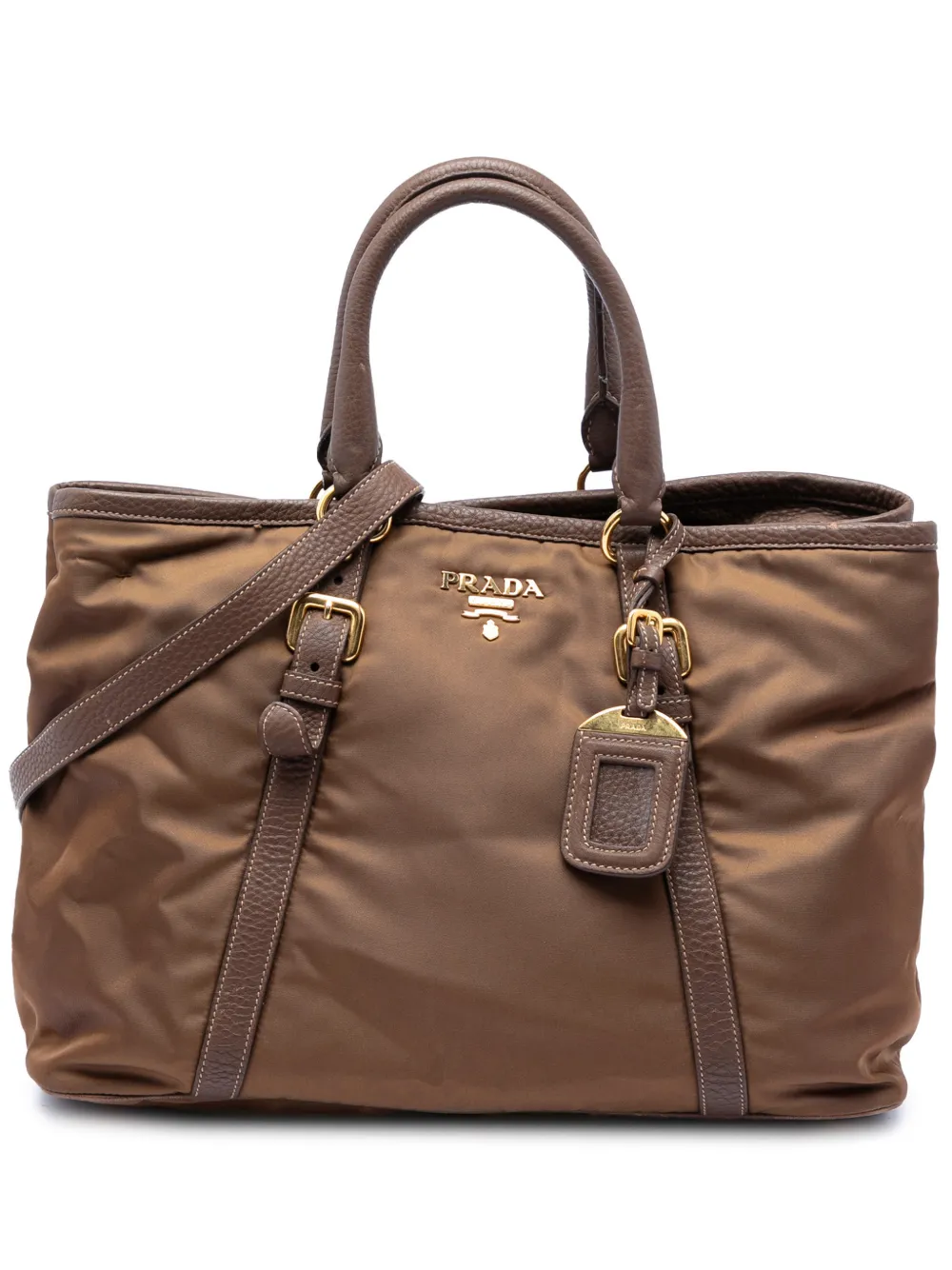 Prada Pre-Owned 2000-2013 Vitello Daino Trimmed Tessuto satchel - Marrone