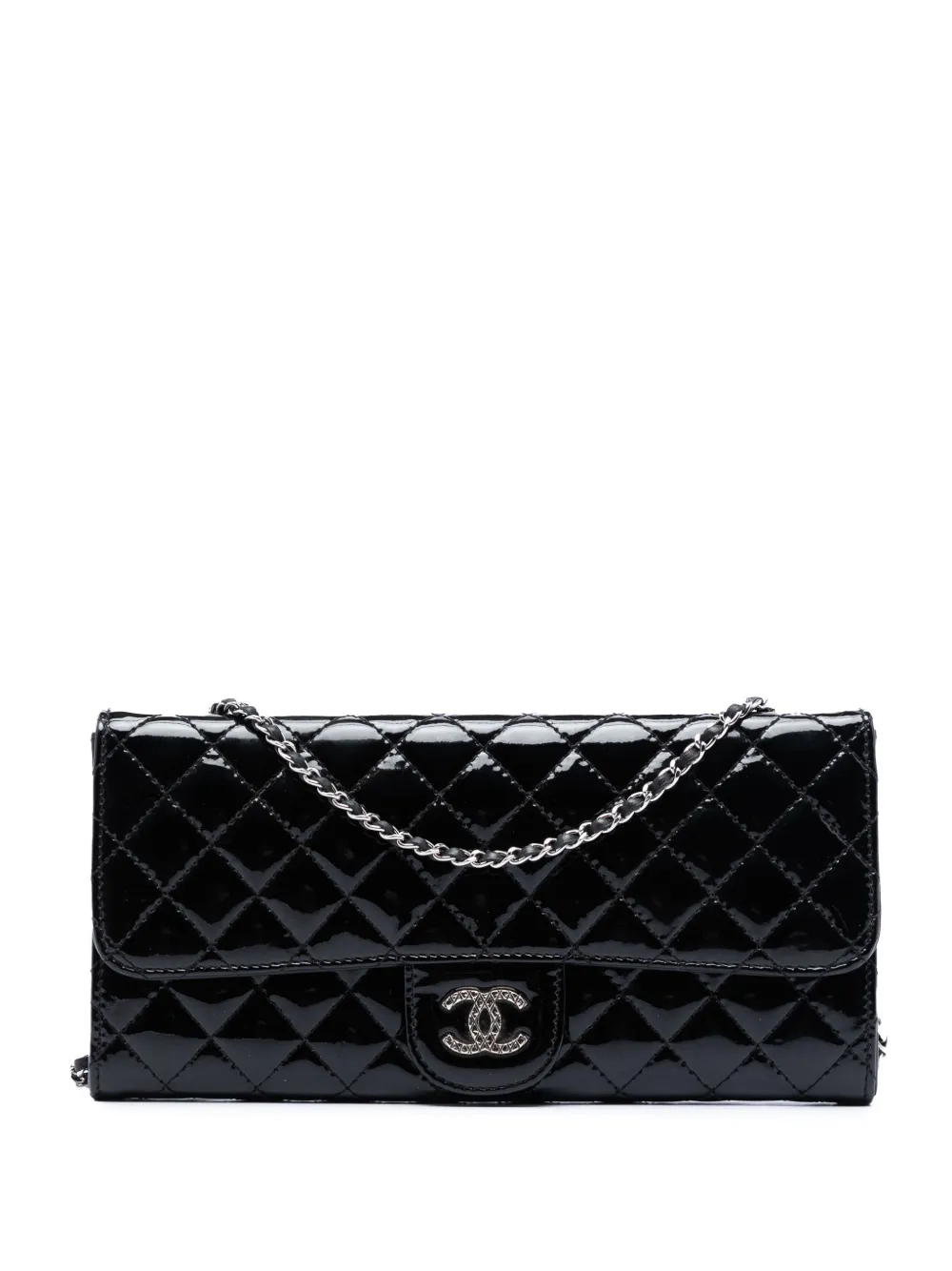 CHANEL Pre-Owned 2010-2011 CC Quilted Patent Brilliant East West Wallet On Chain shoulder bag - Nero