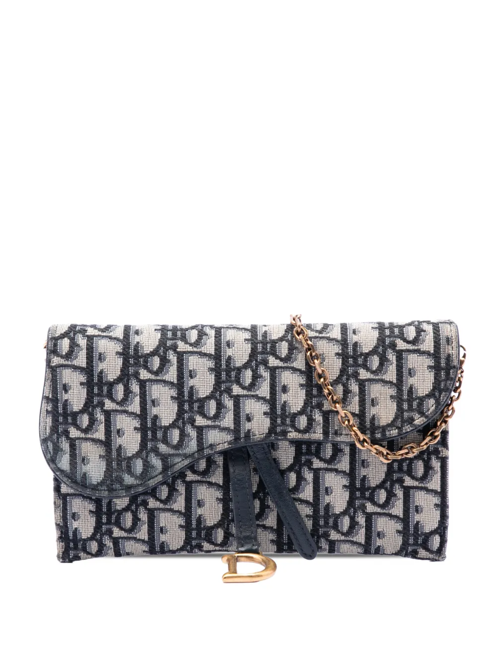 Christian Dior Pre-Owned 2020 Oblique Canvas Saddle Wallet On Chain crossbody bag - Blue