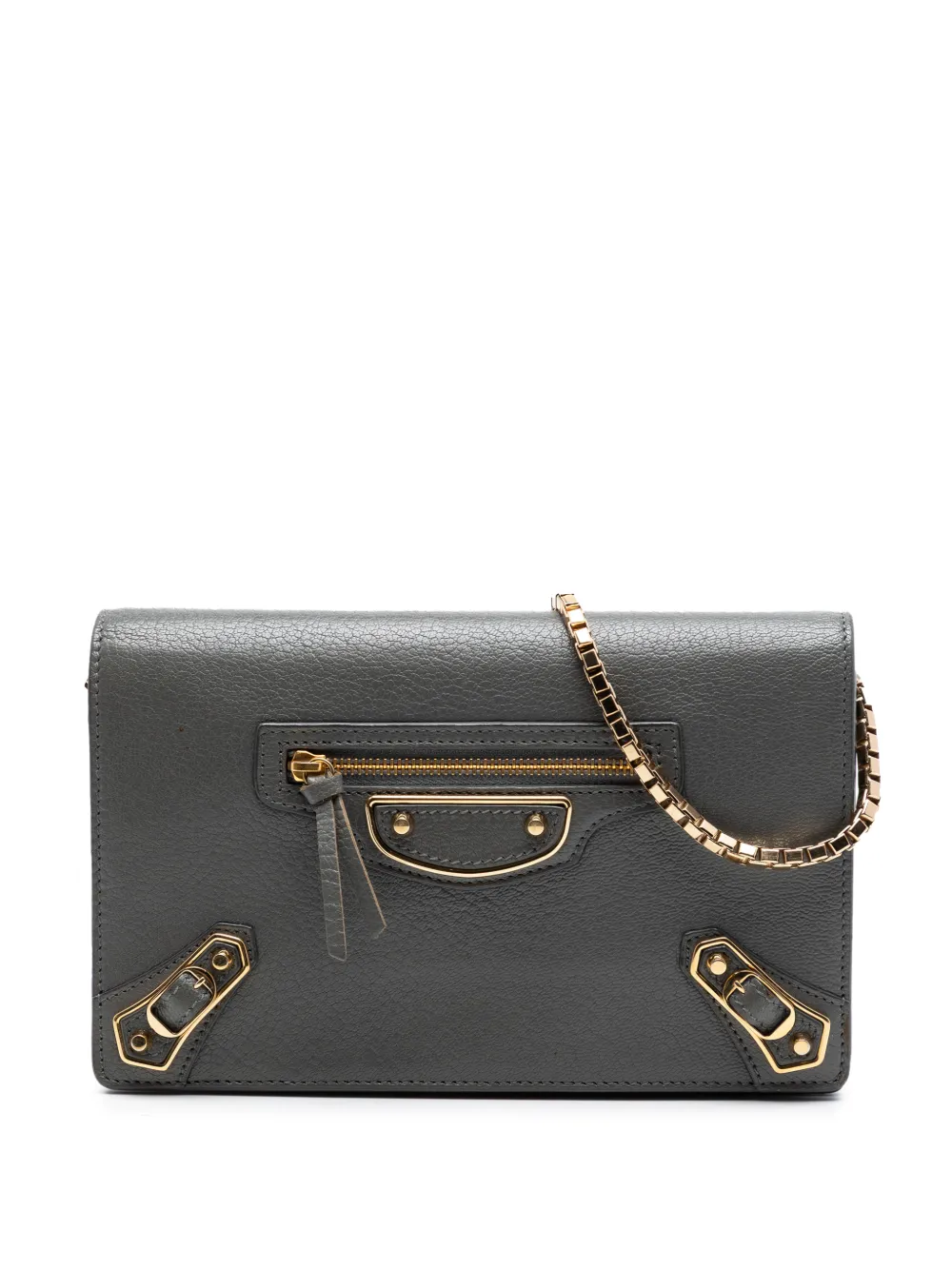 Balenciaga Pre-Owned 2017 Chevre Motocross Metallic Edge Wallet on Chain crossbody bag - Grigio