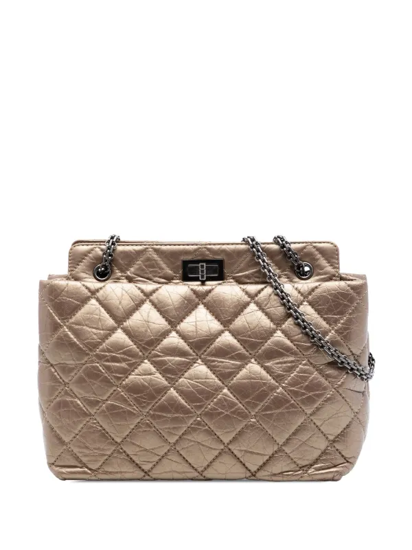 Chanel Pre-owned 2012-2013 Quilted Aged Calfskin Reissue 2.55 Tote Bag in Brown