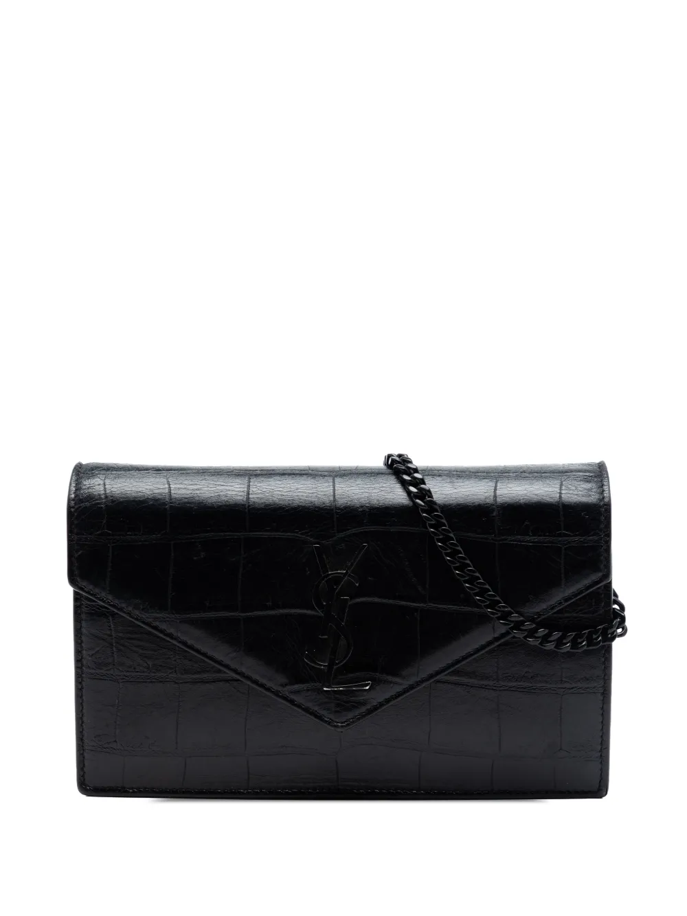 Saint Laurent Pre-Owned 2017 Croc Embossed Leather Monogram Monochrome Envelope Chain Wallet crossbody bag - Black
