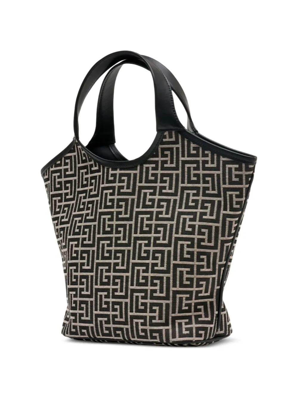 Balmain Shopper met monogram-patroon en leren afwerking Zwart